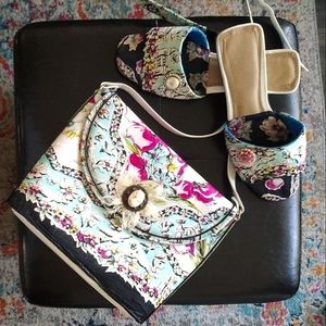 Handmade vintage silk covered matching  crossbody bag & sz 7 shoes